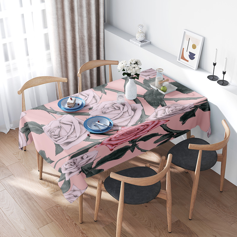 Home Textiles Com - Taplak Meja Bunga Merah Muda dengan